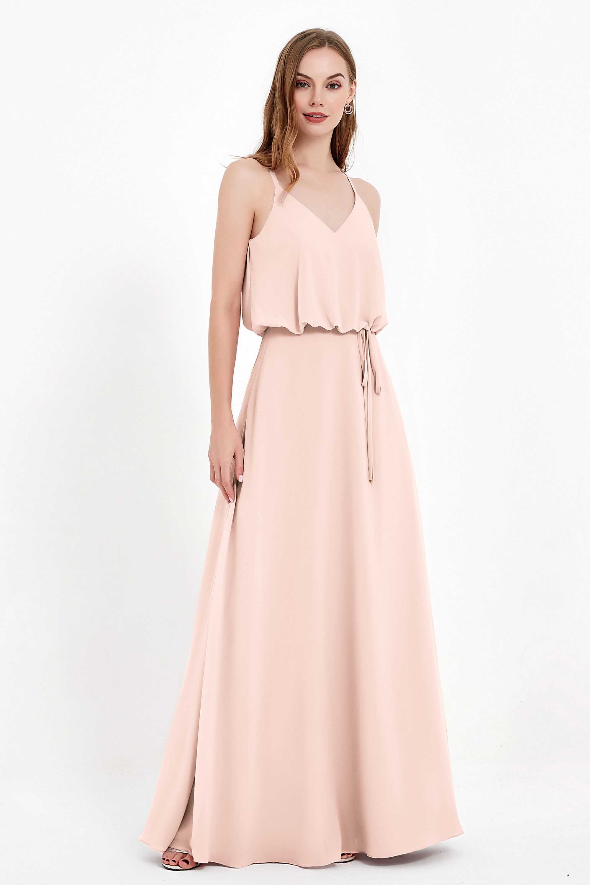 Spaghetti Straps Chiffon Bridesmaid Dress Boho Floor Length Formal Evening Dresses Gowns