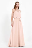 Spaghetti Straps Chiffon Bridesmaid Dress Boho Floor Length Formal Evening Dresses Gowns