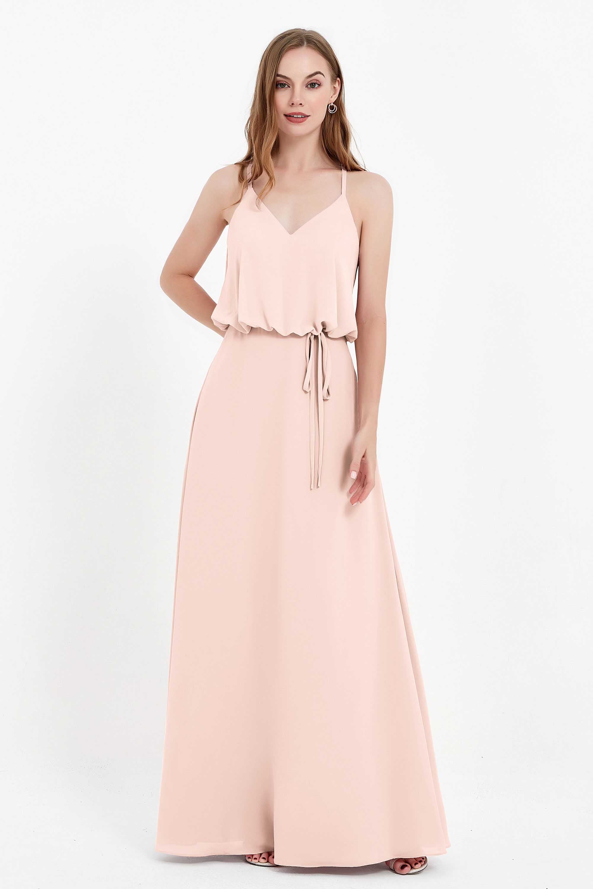 Spaghetti Straps Chiffon Bridesmaid Dress Boho Floor Length Formal Evening Dresses Gowns