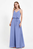 Spaghetti Straps Chiffon Bridesmaid Dress Boho Floor Length Formal Evening Dresses Gowns