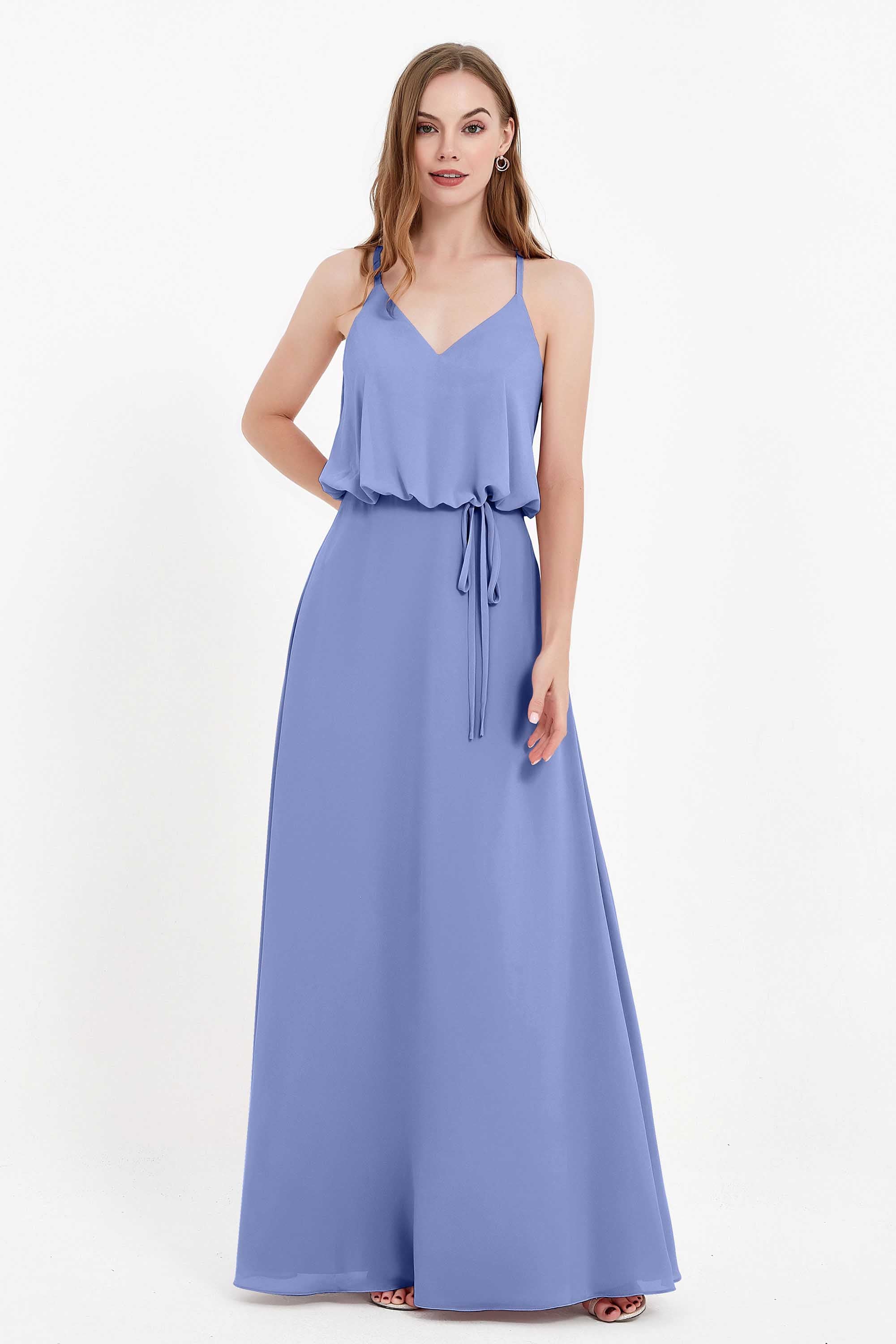 Spaghetti Straps Chiffon Bridesmaid Dress Boho Floor Length Formal Evening Dresses Gowns