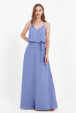 Spaghetti Straps Chiffon Bridesmaid Dress Boho Floor Length Formal Evening Dresses Gowns