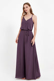 Spaghetti Straps Chiffon Bridesmaid Dress Boho Floor Length Formal Evening Dresses Gowns