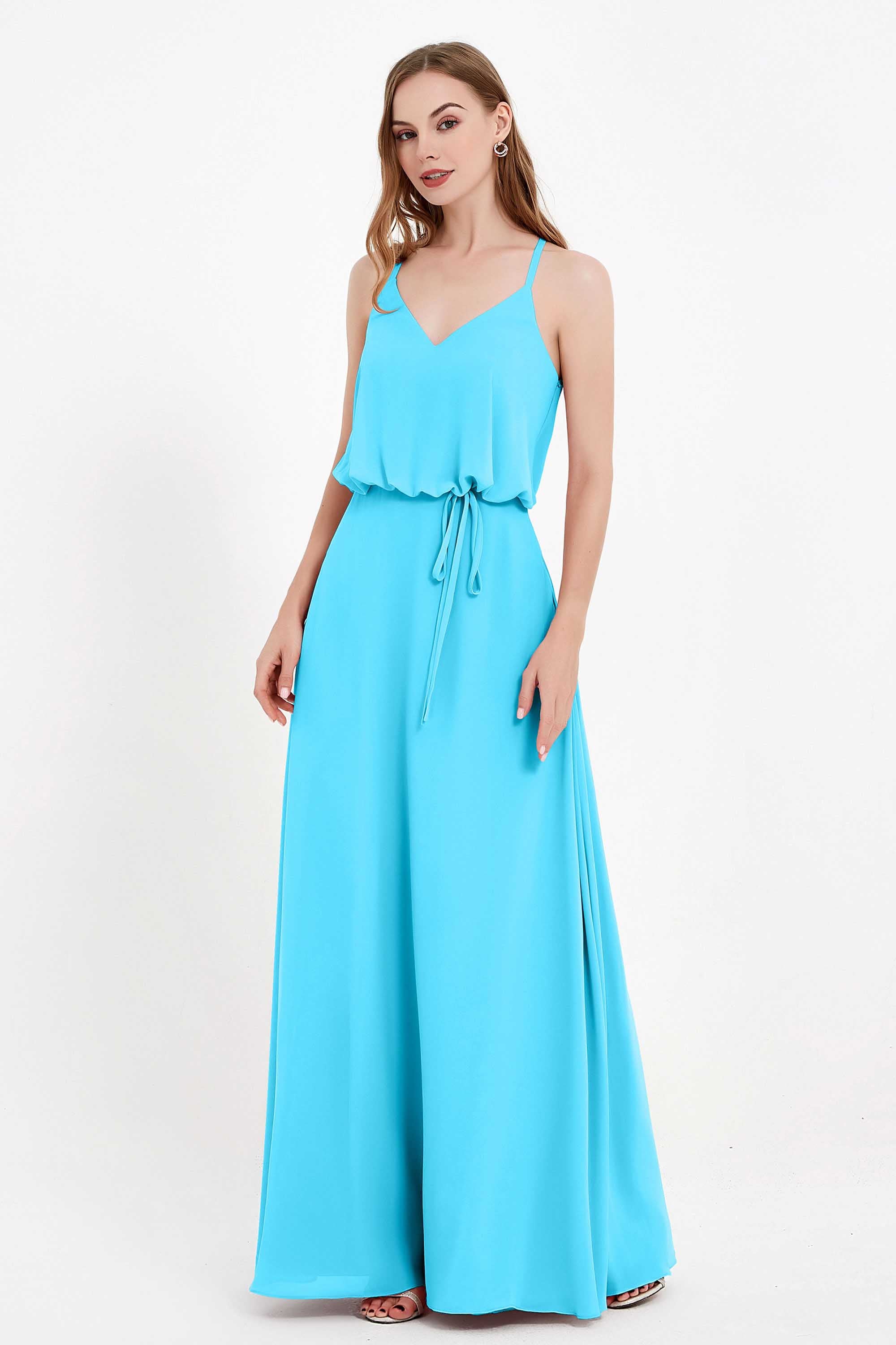 Spaghetti Straps Chiffon Bridesmaid Dress Boho Floor Length Formal Evening Dresses Gowns