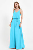 Spaghetti Straps Chiffon Bridesmaid Dress Boho Floor Length Formal Evening Dresses Gowns