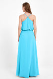 Spaghetti Straps Chiffon Bridesmaid Dress Boho Floor Length Formal Evening Dresses Gowns