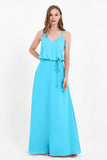 Spaghetti Straps Chiffon Bridesmaid Dress Boho Floor Length Formal Evening Dresses Gowns
