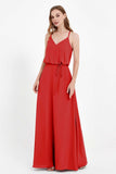 Spaghetti Straps Chiffon Bridesmaid Dress Boho Floor Length Formal Evening Dresses Gowns