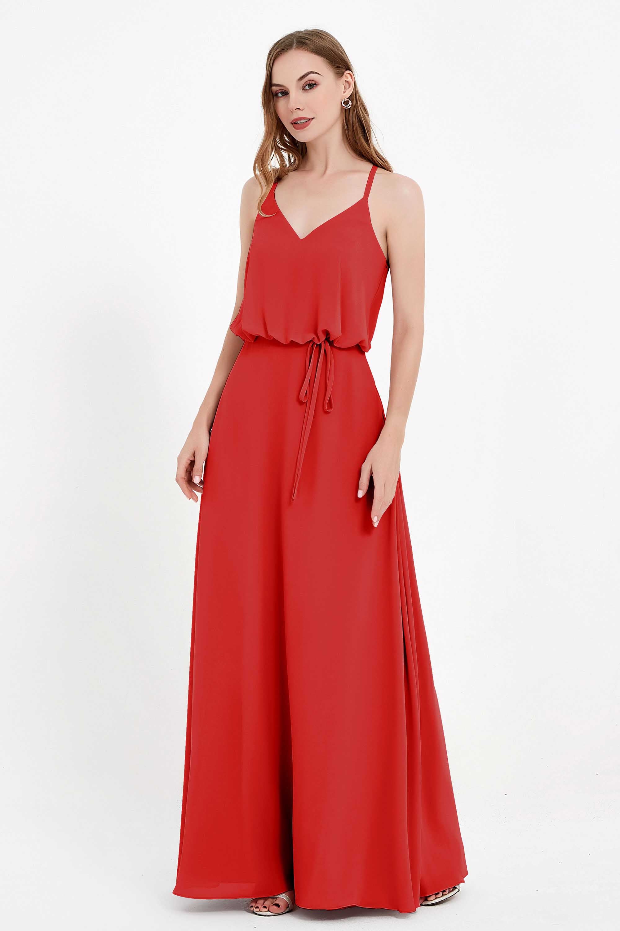Spaghetti Straps Chiffon Bridesmaid Dress Boho Floor Length Formal Evening Dresses Gowns
