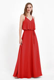 Spaghetti Straps Chiffon Bridesmaid Dress Boho Floor Length Formal Evening Dresses Gowns