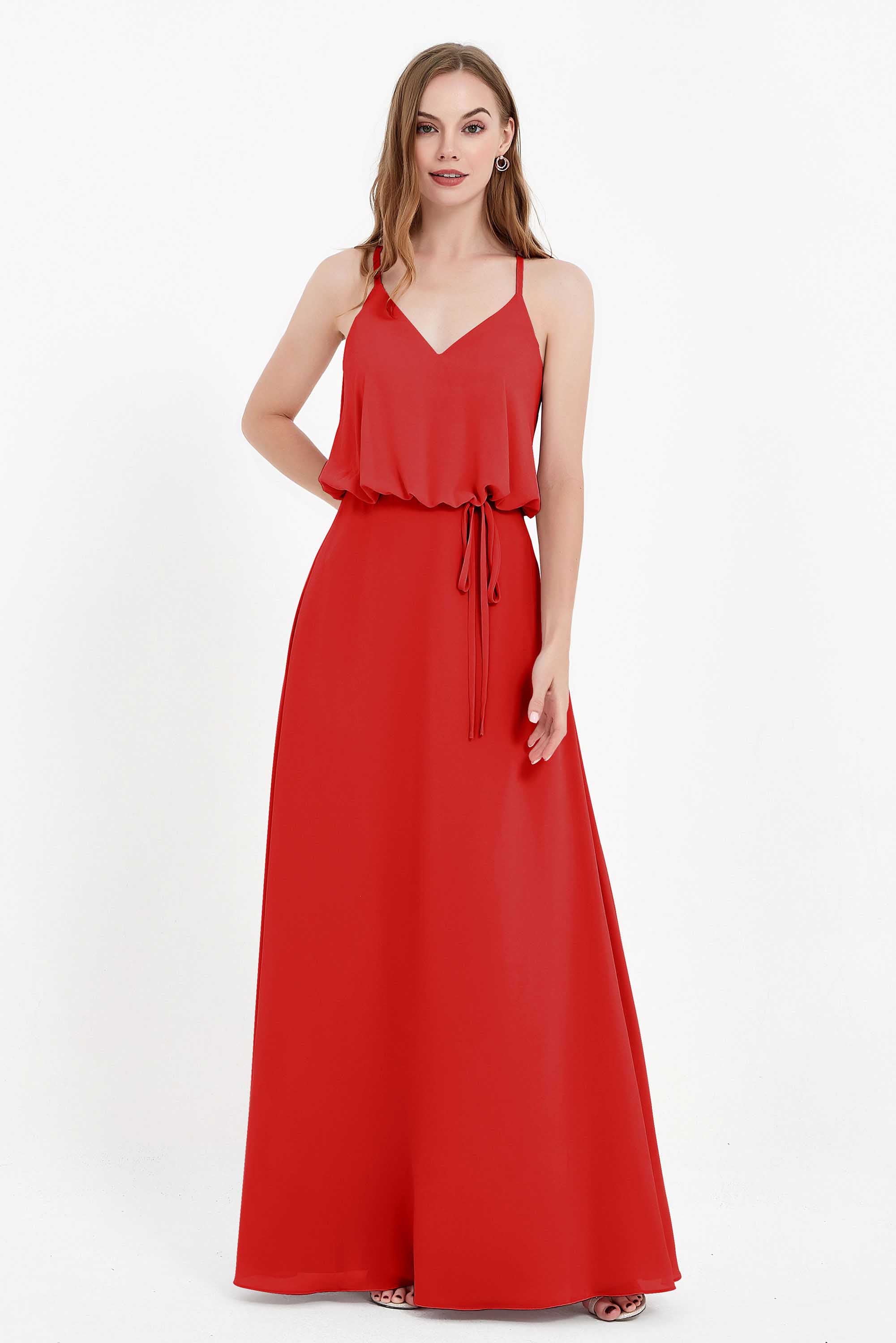 Spaghetti Straps Chiffon Bridesmaid Dress Boho Floor Length Formal Evening Dresses Gowns