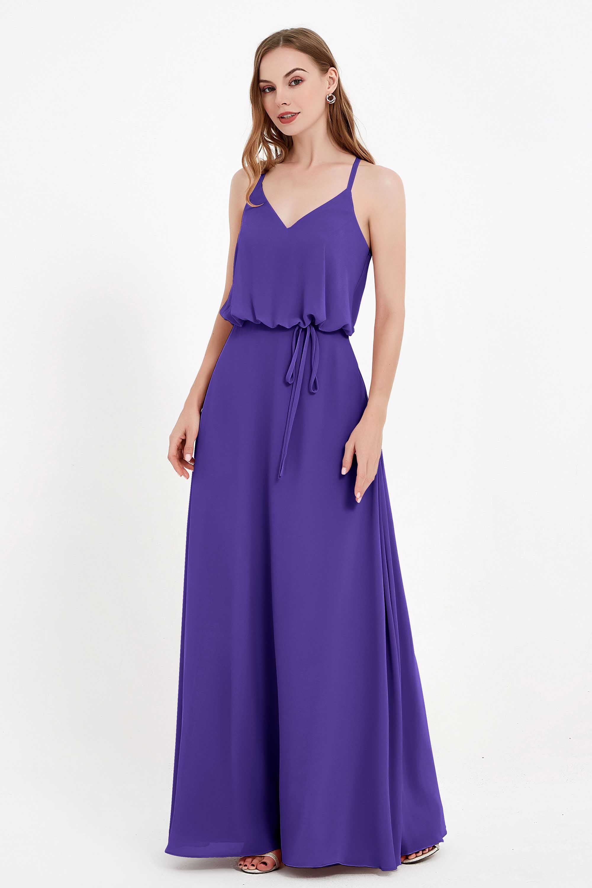 Spaghetti Straps Chiffon Bridesmaid Dress Boho Floor Length Formal Evening Dresses Gowns