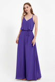 Spaghetti Straps Chiffon Bridesmaid Dress Boho Floor Length Formal Evening Dresses Gowns