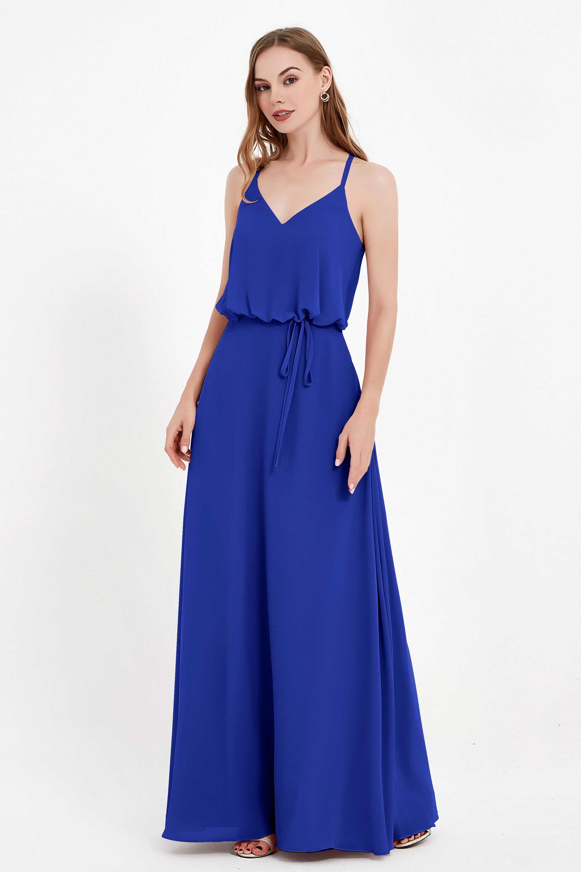 Spaghetti Straps Chiffon Bridesmaid Dress Boho Floor Length Formal Evening Dresses Gowns
