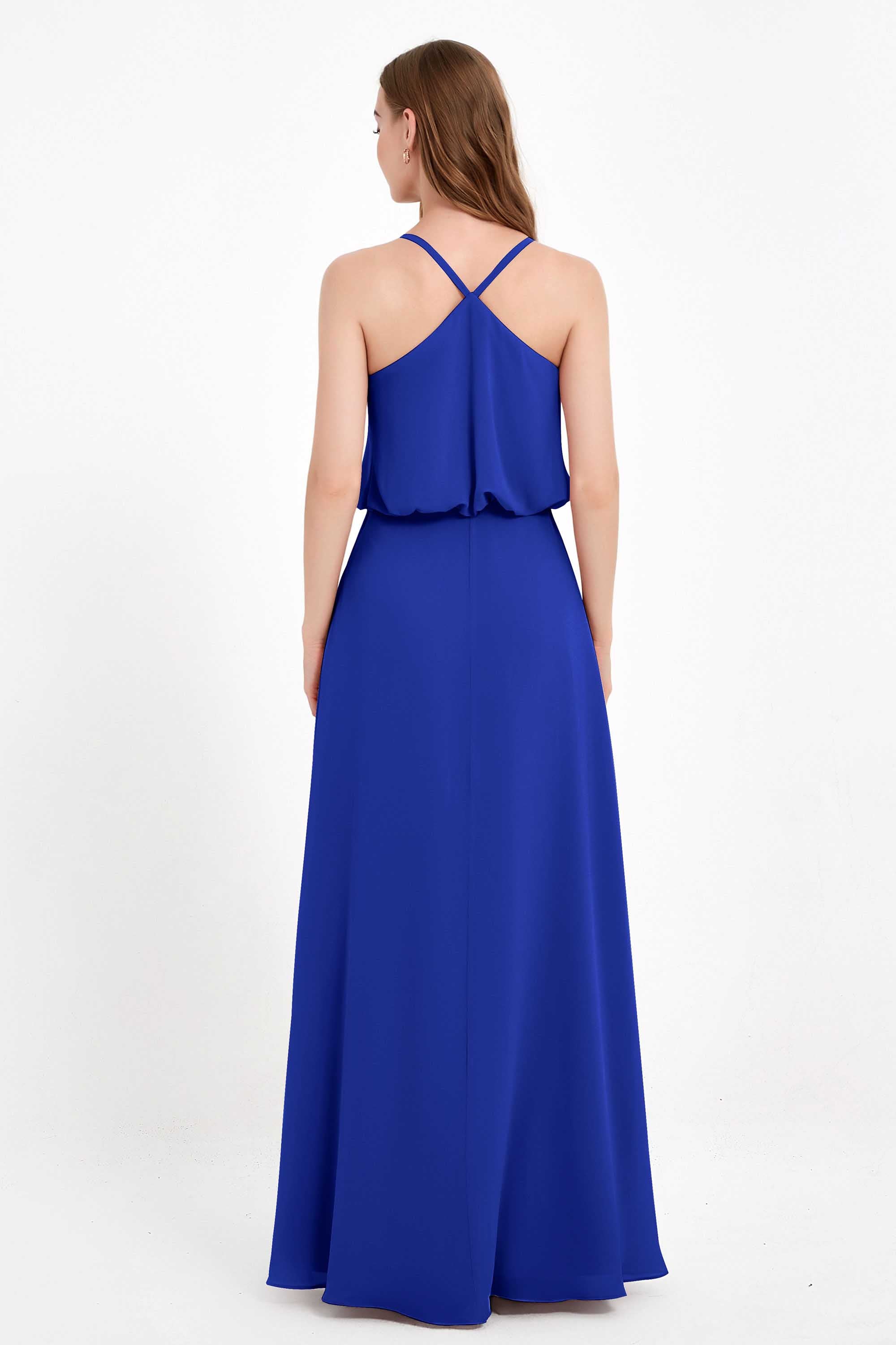 Spaghetti Straps Chiffon Bridesmaid Dress Boho Floor Length Formal Evening Dresses Gowns