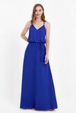 Spaghetti Straps Chiffon Bridesmaid Dress Boho Floor Length Formal Evening Dresses Gowns