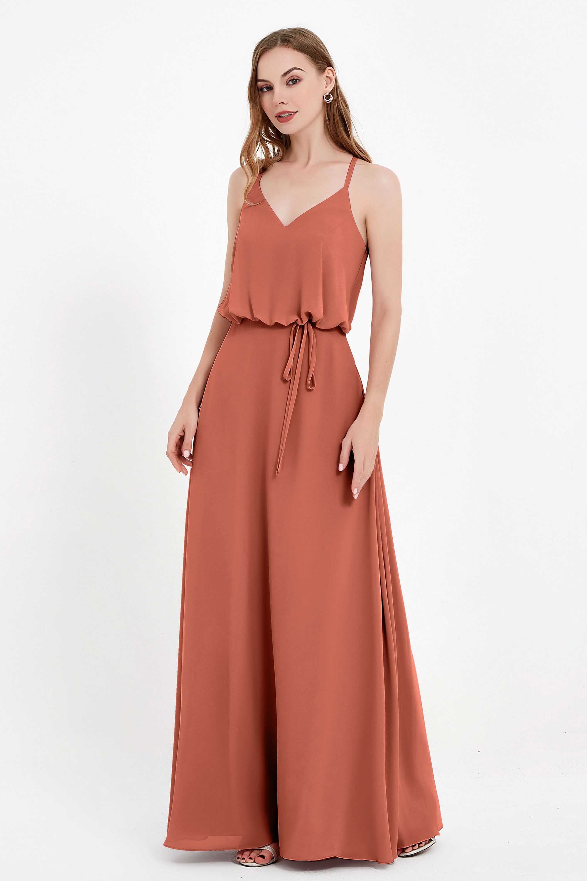 Spaghetti Straps Chiffon Bridesmaid Dress Boho Floor Length Formal Evening Dresses Gowns