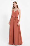 Spaghetti Straps Chiffon Bridesmaid Dress Boho Floor Length Formal Evening Dresses Gowns