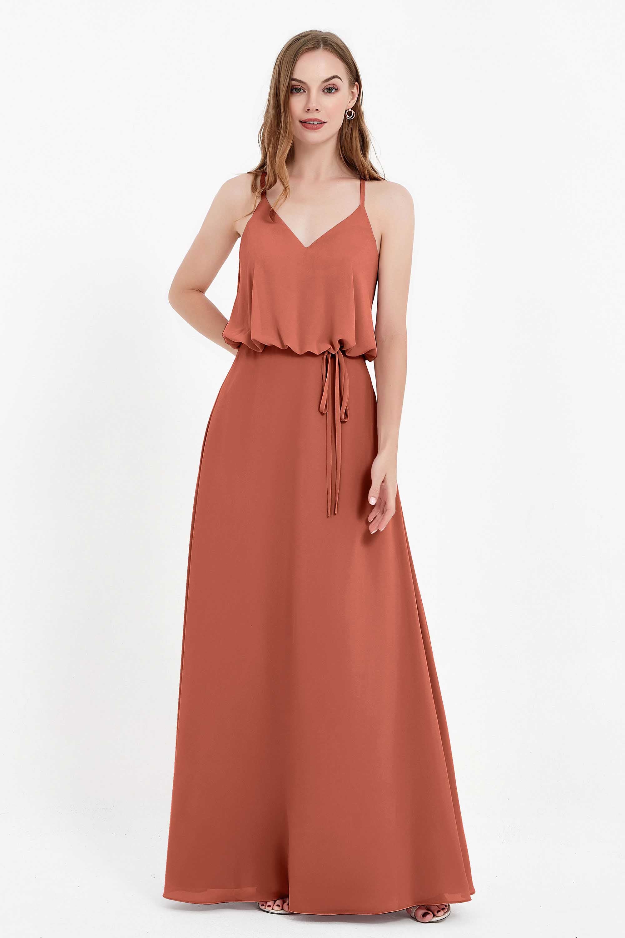 Spaghetti Straps Chiffon Bridesmaid Dress Boho Floor Length Formal Evening Dresses Gowns