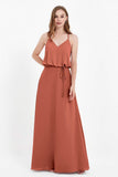 Spaghetti Straps Chiffon Bridesmaid Dress Boho Floor Length Formal Evening Dresses Gowns