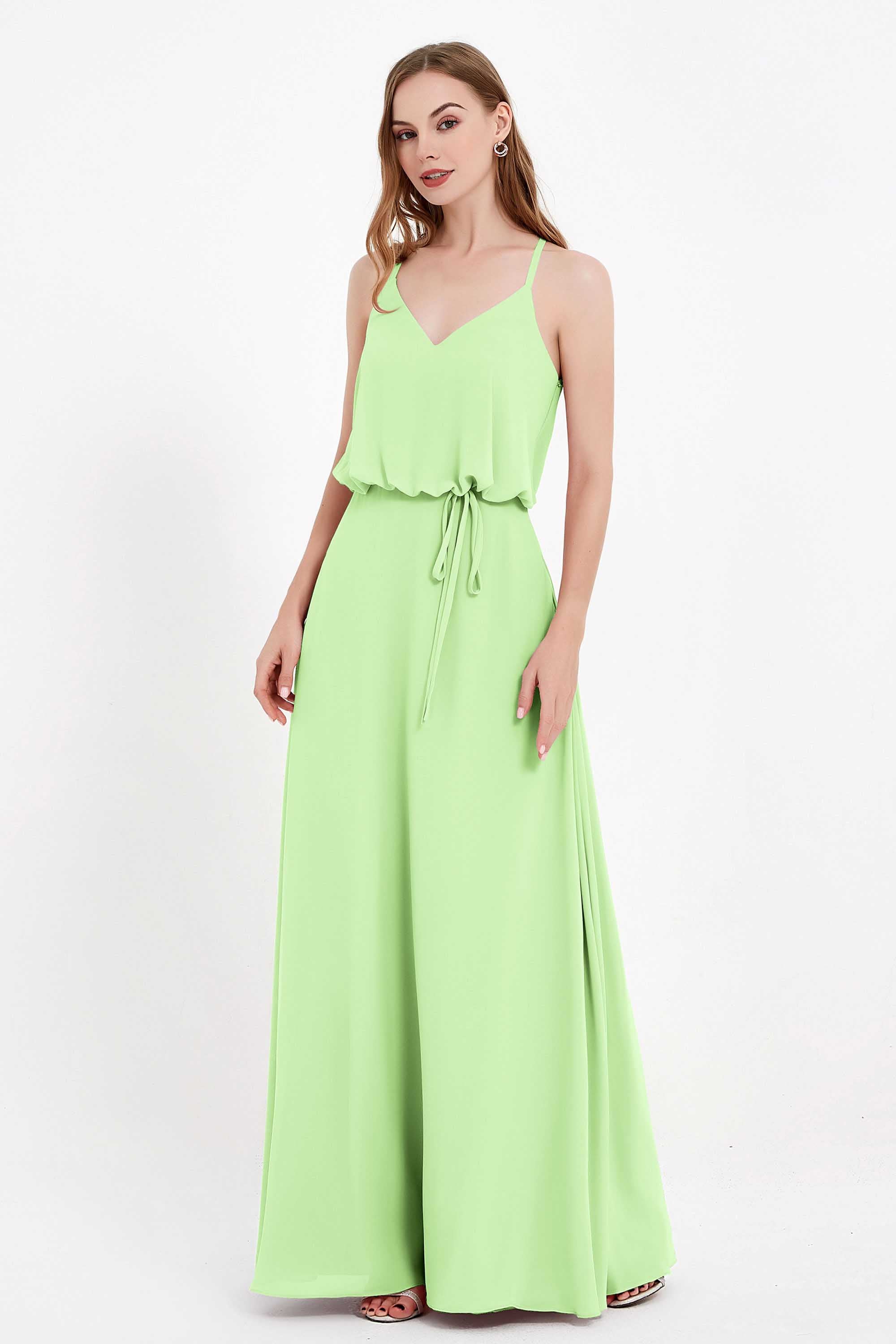 Spaghetti Straps Chiffon Bridesmaid Dress Boho Floor Length Formal Evening Dresses Gowns