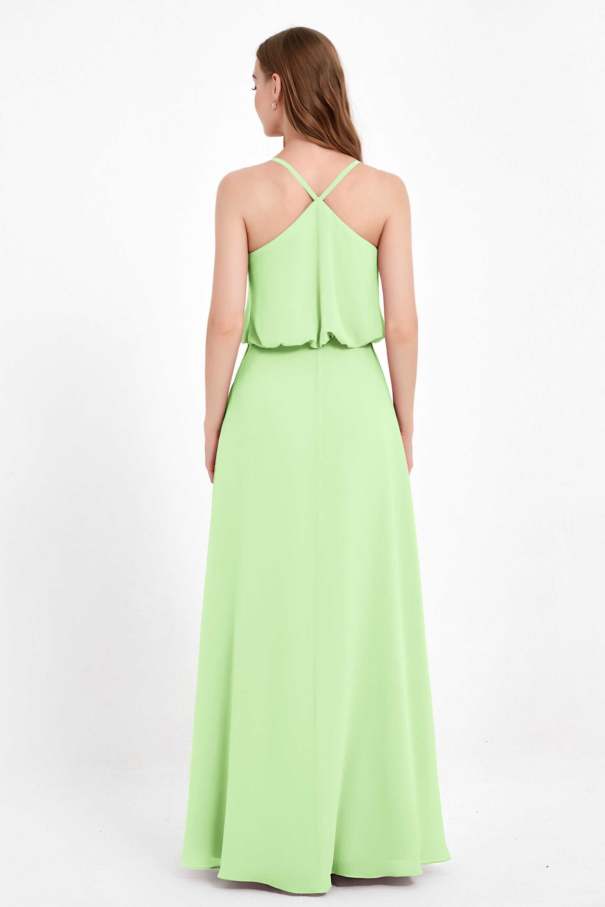 Spaghetti Straps Chiffon Bridesmaid Dress Boho Floor Length Formal Evening Dresses Gowns