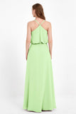 Spaghetti Straps Chiffon Bridesmaid Dress Boho Floor Length Formal Evening Dresses Gowns