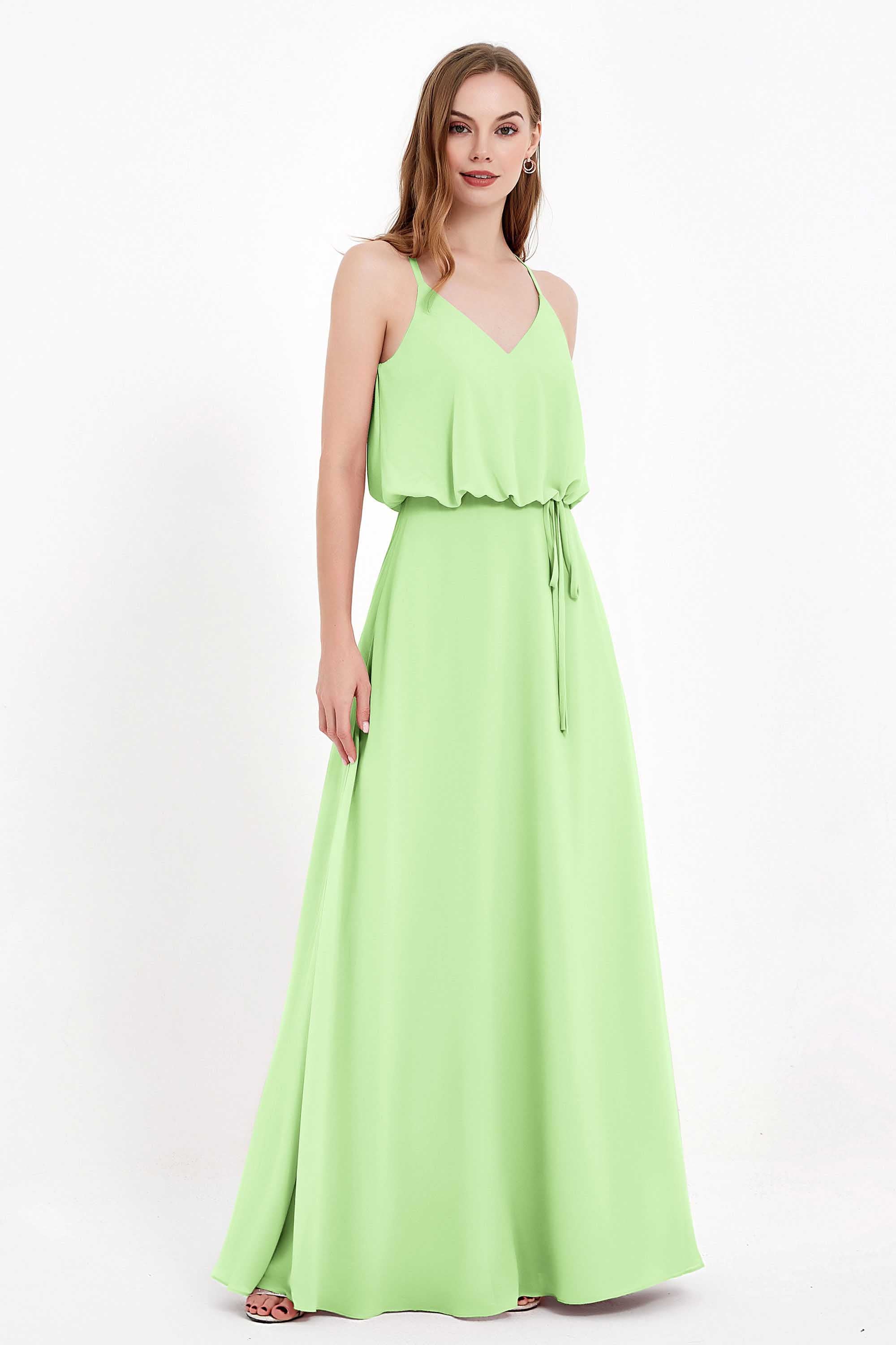 Spaghetti Straps Chiffon Bridesmaid Dress Boho Floor Length Formal Evening Dresses Gowns
