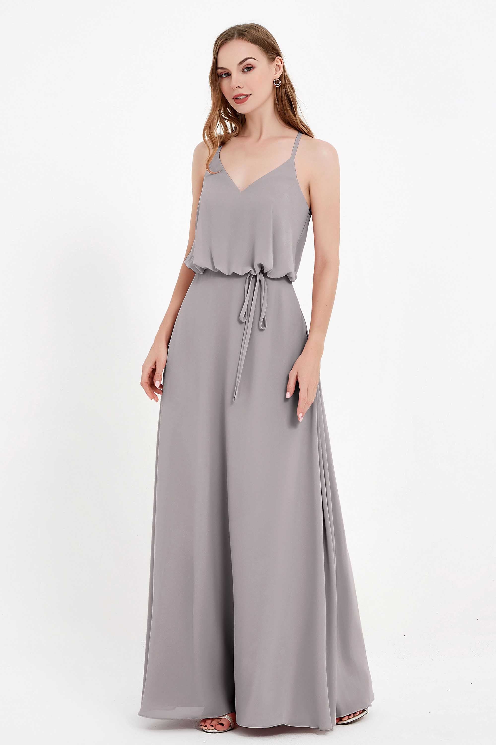 Spaghetti Straps Chiffon Bridesmaid Dress Boho Floor Length Formal Evening Dresses Gowns