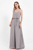 Spaghetti Straps Chiffon Bridesmaid Dress Boho Floor Length Formal Evening Dresses Gowns
