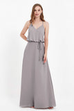 Spaghetti Straps Chiffon Bridesmaid Dress Boho Floor Length Formal Evening Dresses Gowns