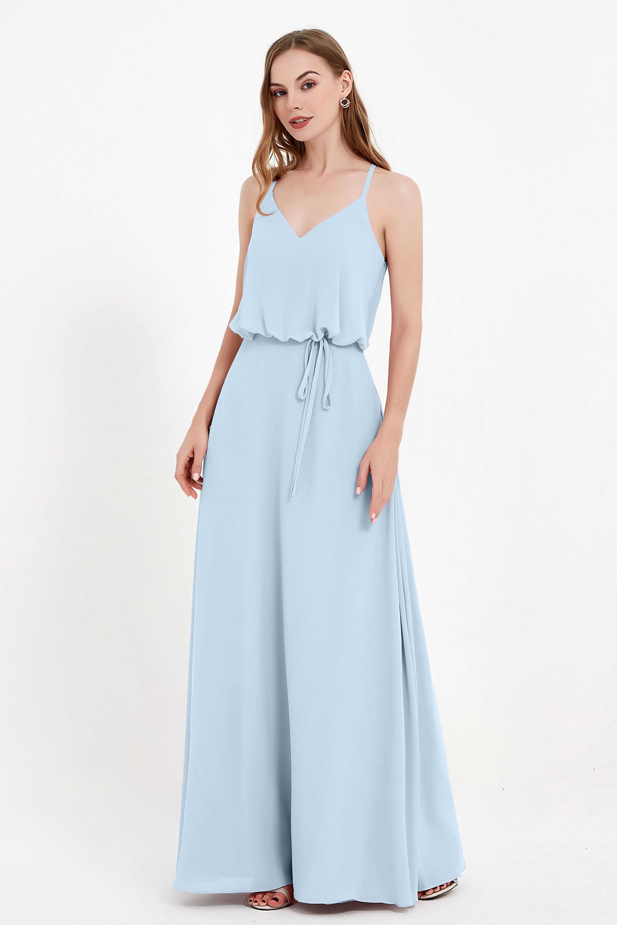 Spaghetti Straps Chiffon Bridesmaid Dress Boho Floor Length Formal Evening Dresses Gowns