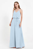 Spaghetti Straps Chiffon Bridesmaid Dress Boho Floor Length Formal Evening Dresses Gowns