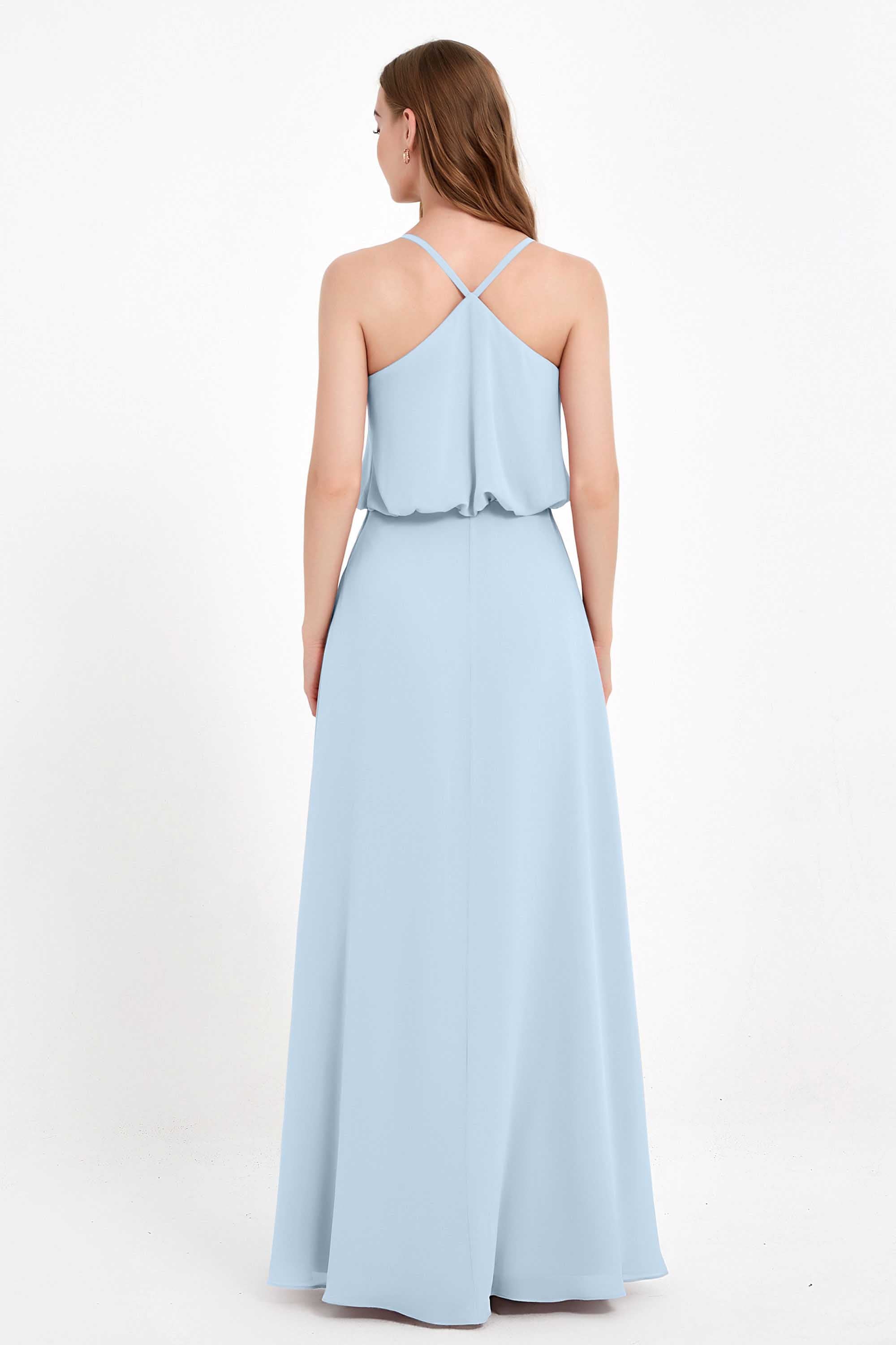Spaghetti Straps Chiffon Bridesmaid Dress Boho Floor Length Formal Evening Dresses Gowns