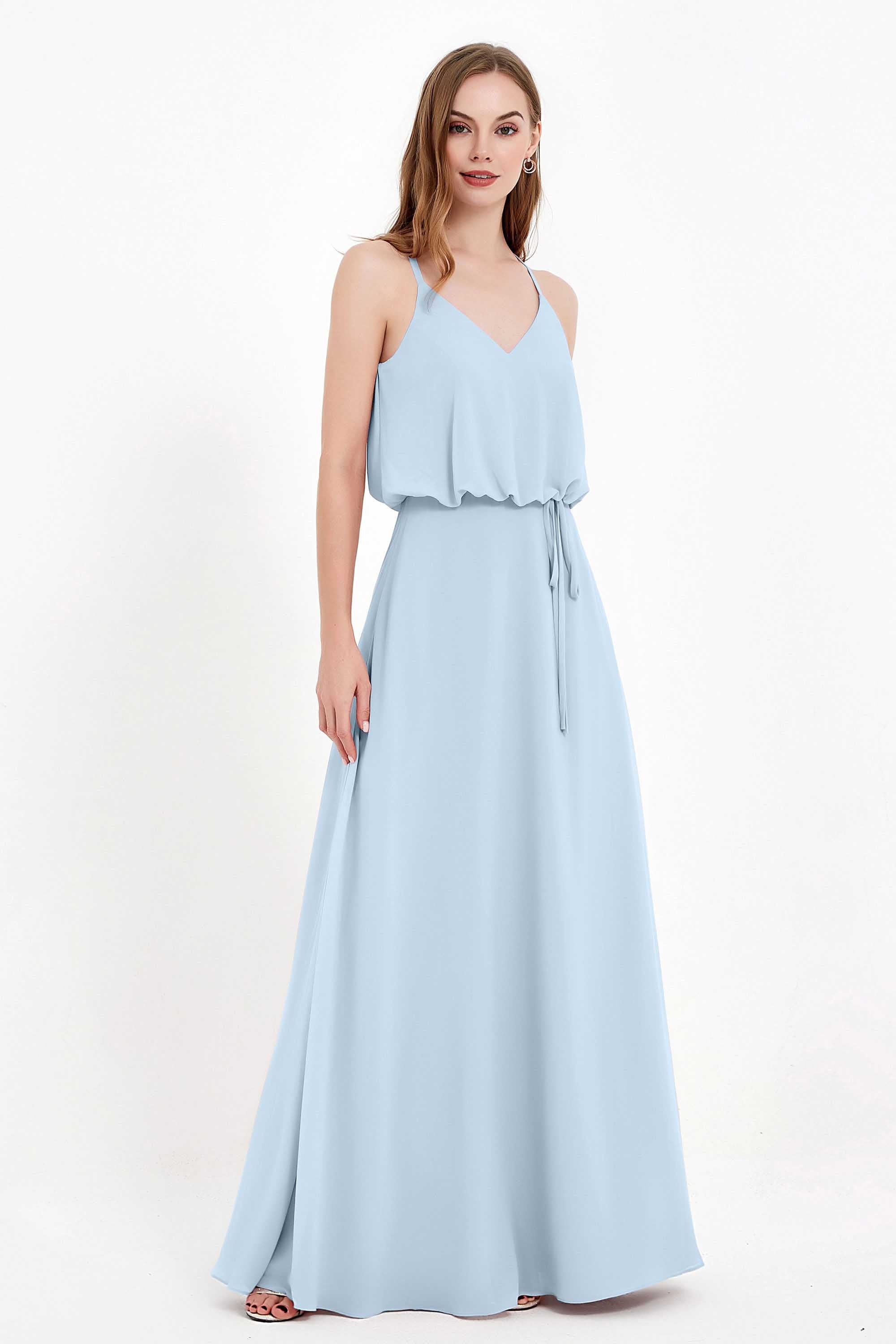 Spaghetti Straps Chiffon Bridesmaid Dress Boho Floor Length Formal Evening Dresses Gowns