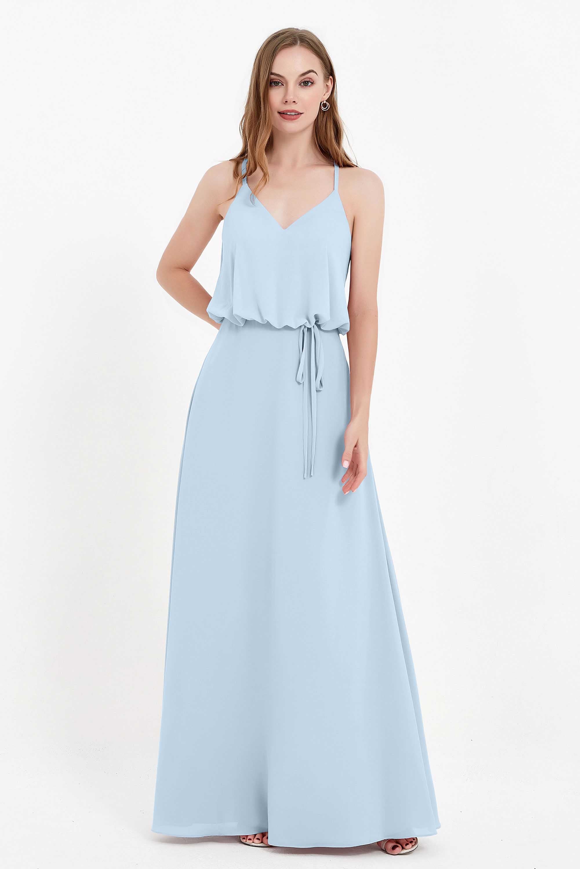 Spaghetti Straps Chiffon Bridesmaid Dress Boho Floor Length Formal Evening Dresses Gowns
