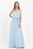 Spaghetti Straps Chiffon Bridesmaid Dress Boho Floor Length Formal Evening Dresses Gowns