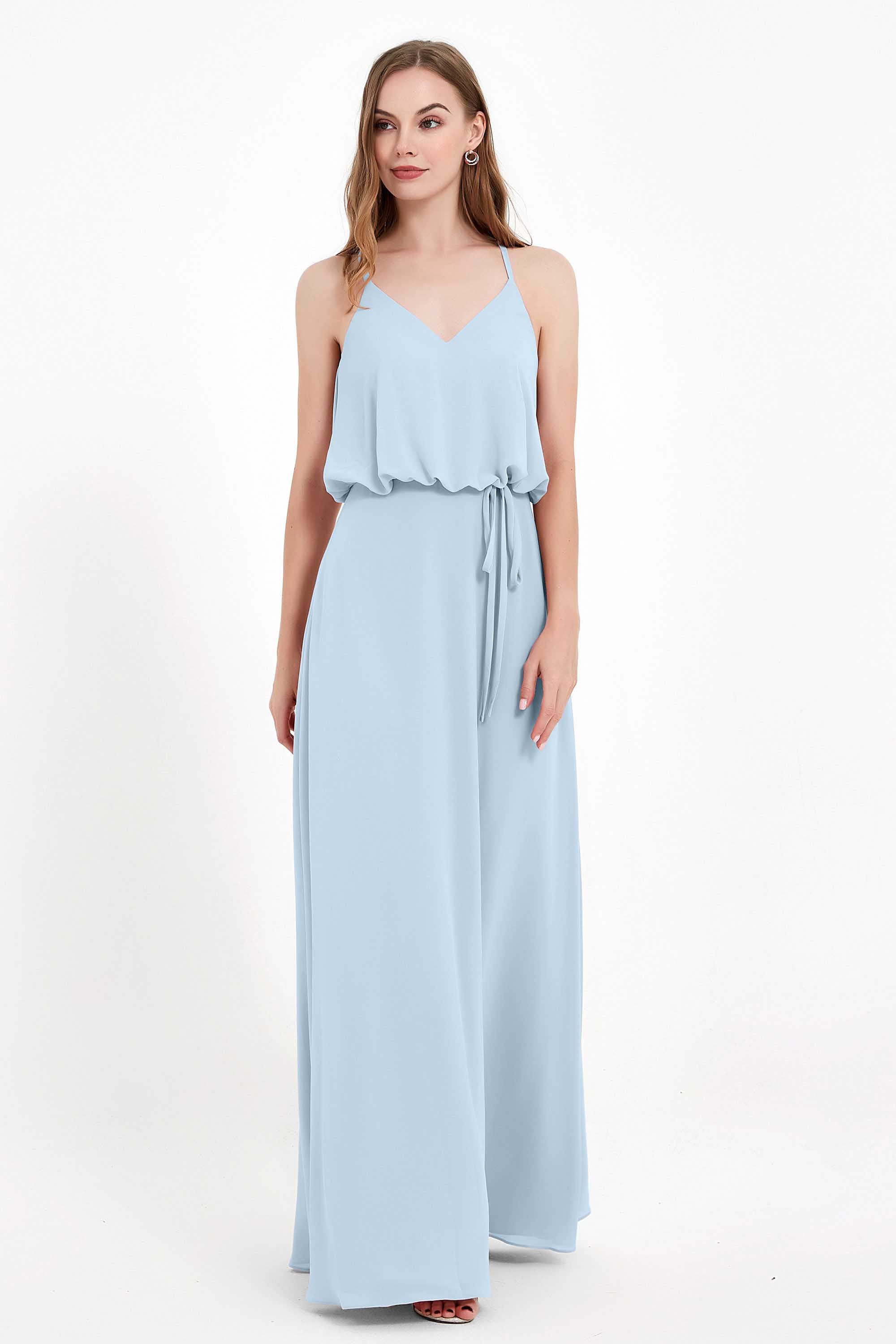Spaghetti Straps Chiffon Bridesmaid Dress Boho Floor Length Formal Evening Dresses Gowns