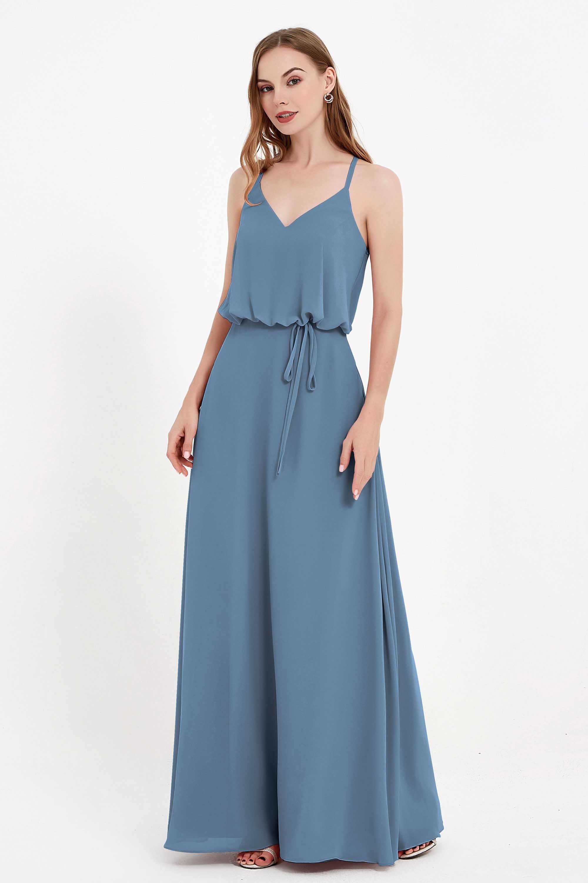 Spaghetti Straps Chiffon Bridesmaid Dress Boho Floor Length Formal Evening Dresses Gowns