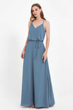 Spaghetti Straps Chiffon Bridesmaid Dress Boho Floor Length Formal Evening Dresses Gowns