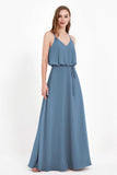 Spaghetti Straps Chiffon Bridesmaid Dress Boho Floor Length Formal Evening Dresses Gowns