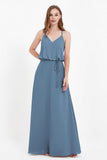 Spaghetti Straps Chiffon Bridesmaid Dress Boho Floor Length Formal Evening Dresses Gowns