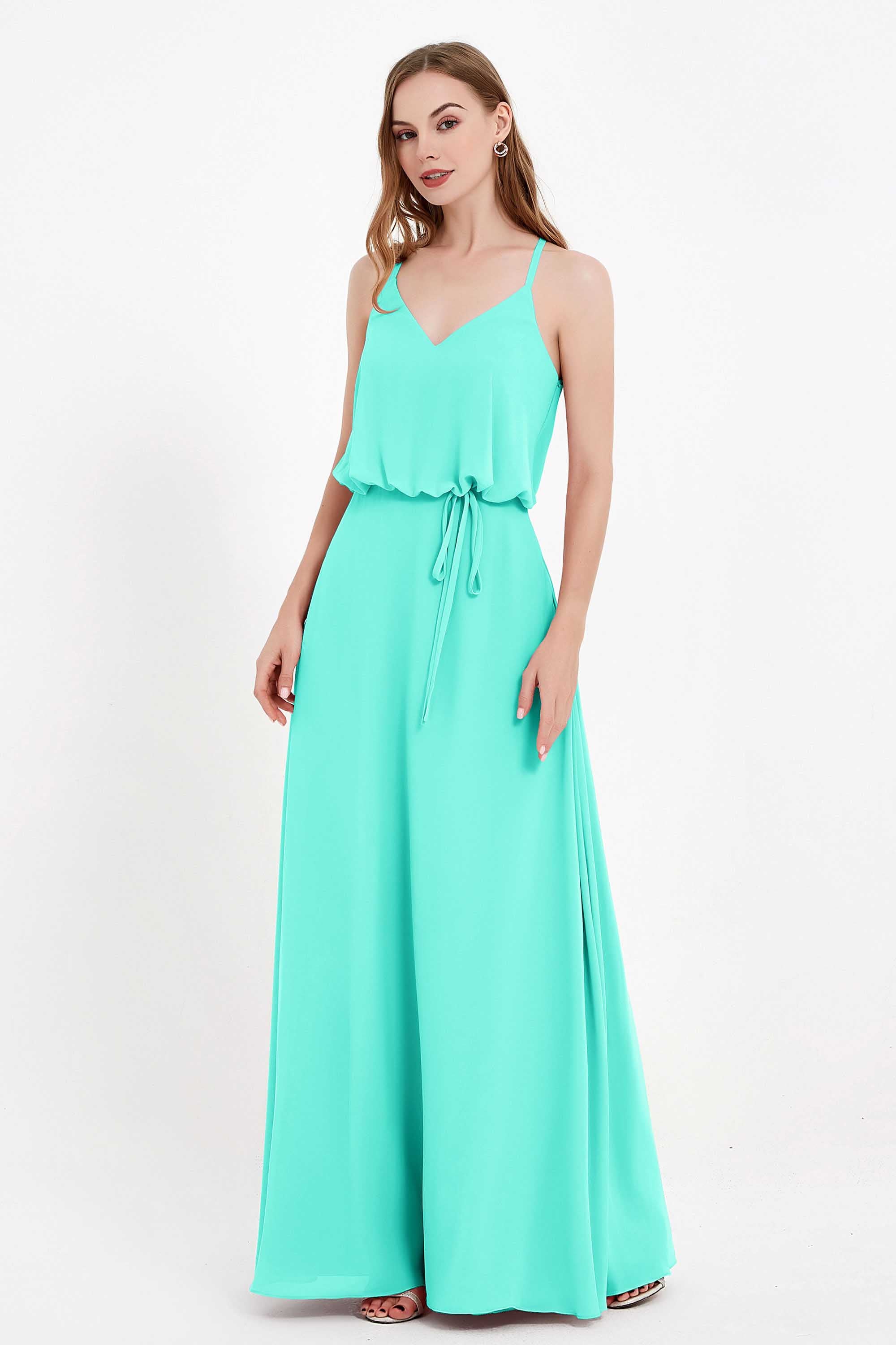 Spaghetti Straps Chiffon Bridesmaid Dress Boho Floor Length Formal Evening Dresses Gowns