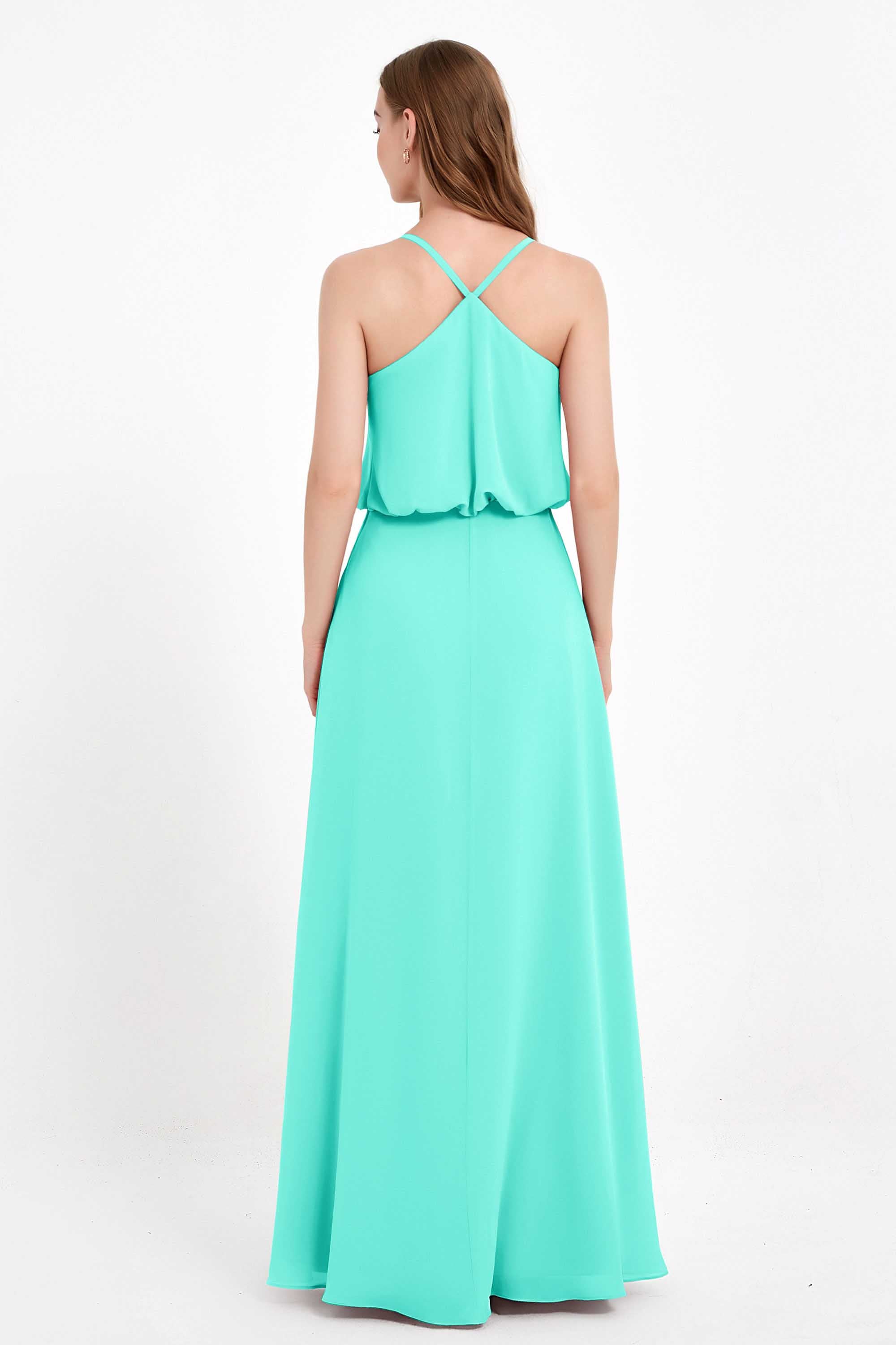 Spaghetti Straps Chiffon Bridesmaid Dress Boho Floor Length Formal Evening Dresses Gowns