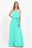 Spaghetti Straps Chiffon Bridesmaid Dress Boho Floor Length Formal Evening Dresses Gowns