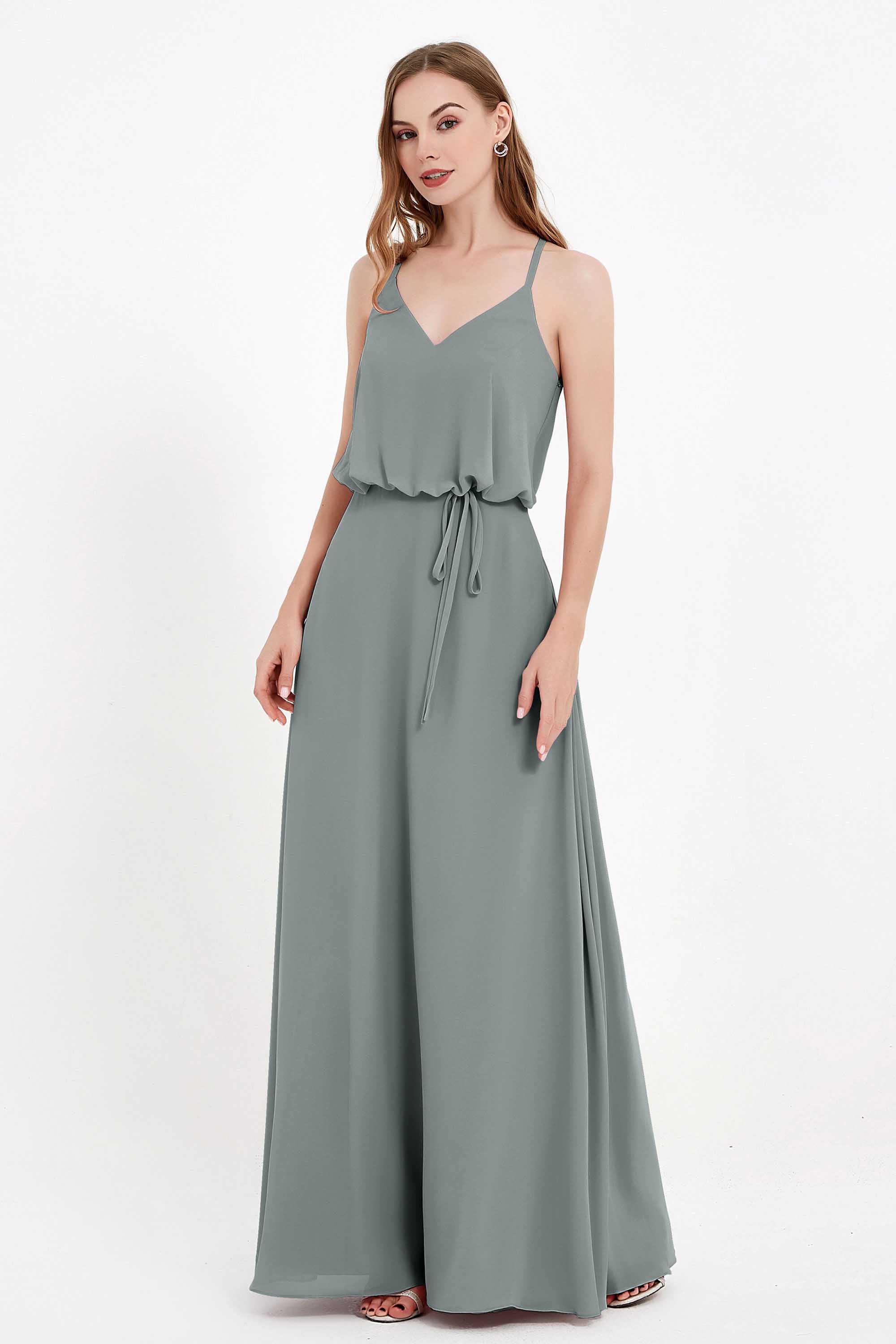 Spaghetti Straps Chiffon Bridesmaid Dress Boho Floor Length Formal Evening Dresses Gowns