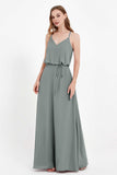 Spaghetti Straps Chiffon Bridesmaid Dress Boho Floor Length Formal Evening Dresses Gowns