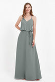 Spaghetti Straps Chiffon Bridesmaid Dress Boho Floor Length Formal Evening Dresses Gowns