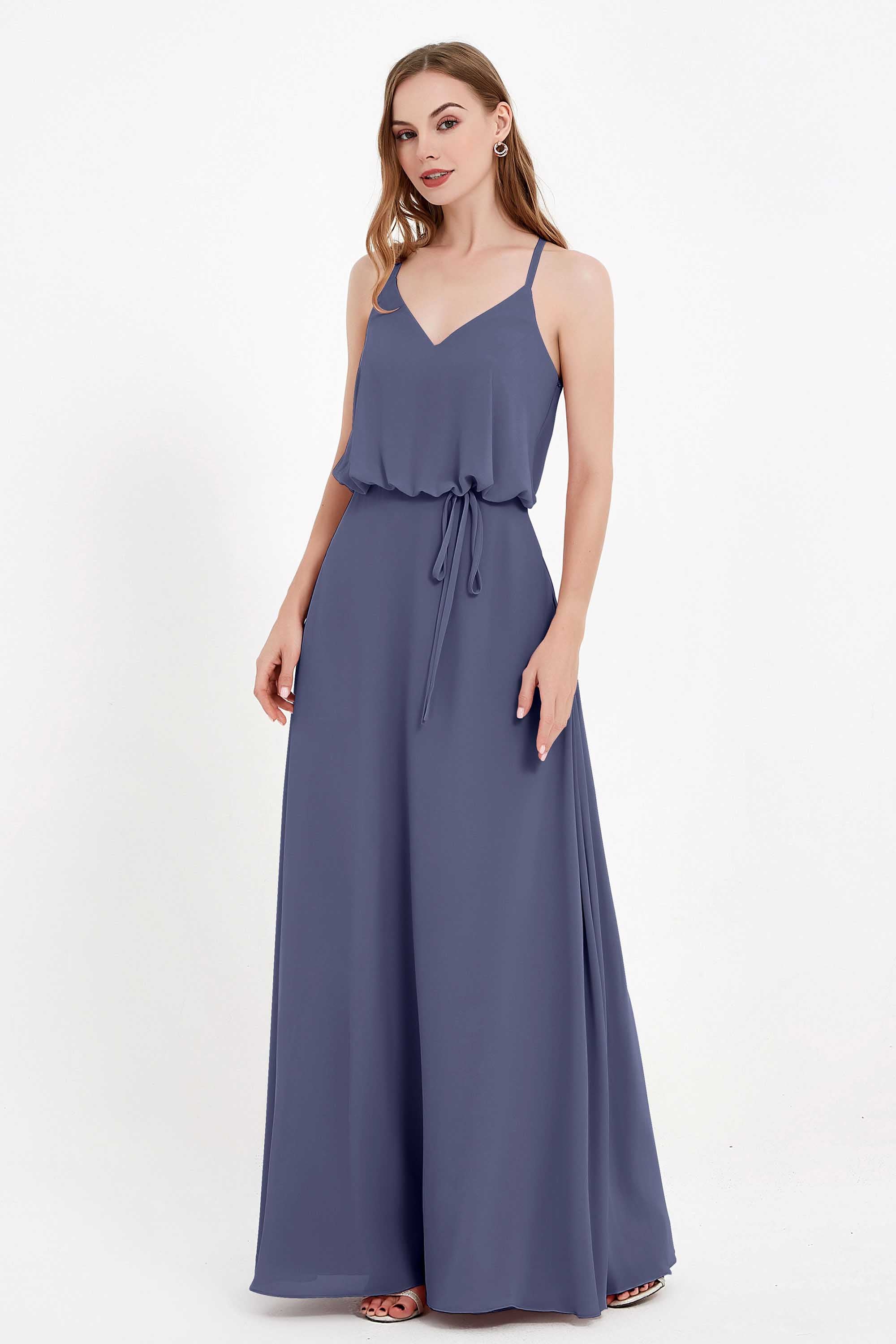 Spaghetti Straps Chiffon Bridesmaid Dress Boho Floor Length Formal Evening Dresses Gowns