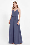 Spaghetti Straps Chiffon Bridesmaid Dress Boho Floor Length Formal Evening Dresses Gowns